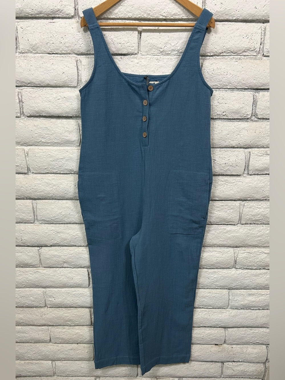North River Outfitters Blue Linen Look Wide Leg Jumpsuit NWT M